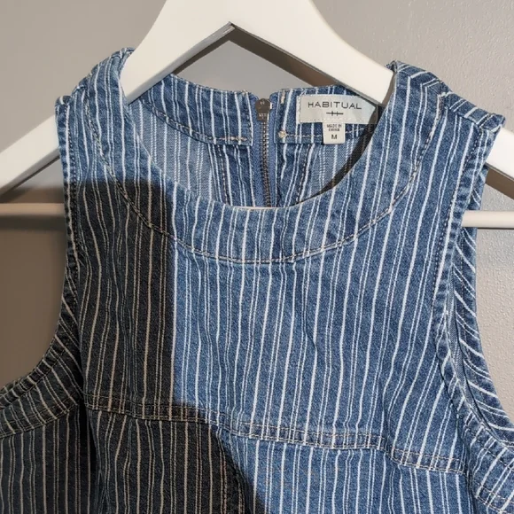 Habitual Blue and White Striped Denim Crop Top - Picture 3 of 5